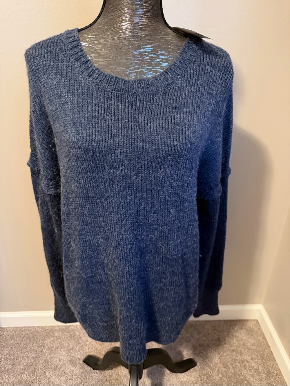 Wildfox Distressed Deep Blue Cozy Crewneck Sweater